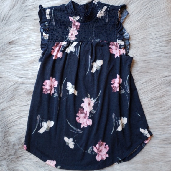 No Boundaries Tops - 🔥Navy Smocked Ruffle Sleeve Top